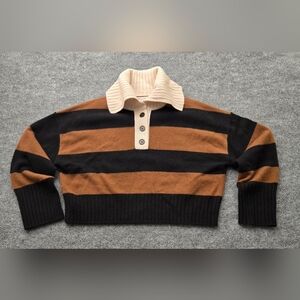 Banana Republic 100% Cashmere Oversized Cropped Polo Sweater Stripe Size S